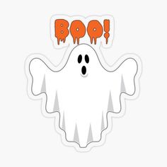 a sticker with the word boo on it and an image of a ghost face