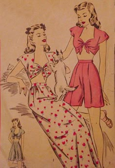 an old fashion sewing pattern with two women in dresses