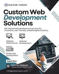 a flyer for a web development company with the title'custom web development solutions '