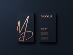 the business card is designed to look like it has a letter m in rose gold