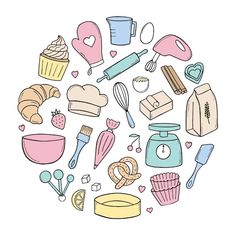 an illustration of baking related items arranged in a circle