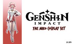 the logo for genshin impact yae niko cosplay set is shown