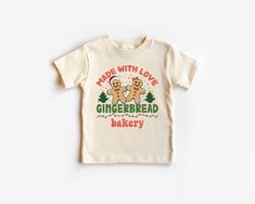 "Made With Love Gingerbread Bakery Shirt, Gingerbread Squad T-Shirt, Christmas Toddler Sweatshirt, Joy Xmas Tee, Merry Christmas Shirt !!How To Order 1-) Please, Check and Review all Photos. 2-) Select Your Product Type and Color. 3-) Select Your Product Size. 4-) Click ADD TO CART and You can go back to add more product color and text color or You can complete the checkout process. 5-) After You added your note, Please Click \"Proceed to Check Out\" ❤ Washing Instructions: For best results, was Toddler Tees Boy, Xmas Outfit, Christmas Toddler, Xmas Tees, Country Kids, New Years Shirts, Christmas Kids, Merry Christmas Shirts, Xmas Shirts