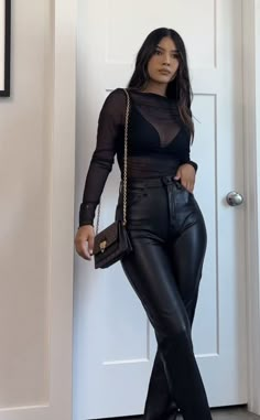 Black Outfits Classy Plus Size, Business Casual Going Out Outfits, Black Jeans Going Out Outfit Night Out, Black Leather Flares Outfit, Dressed Up Casual Outfits, Bralette Outfit Night Out, Black Outfit Night Out, Vegas Jeans Outfit Night Out, Warm Going Out Outfits Night