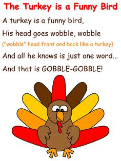 the turkey is a funny bird poem for kids to learn how to say it's thanksgiving