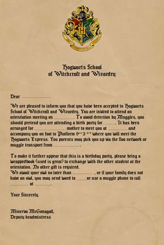 the hogwart's school letter to harry potter