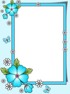 a blue frame with flowers and butterflies on it