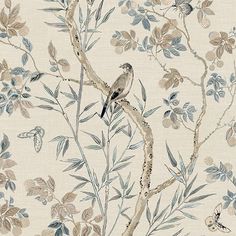 a bird sitting on top of a tree branch in front of a wallpaper background