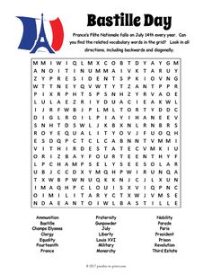 the bastille day word search page