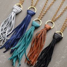 ** Large Leather Tassel Necklace @shopbellavita Diy En Cuir, Diy Collier, Tassel Jewelry, Leather Tassel, Leather Diy, Gold Chain Necklace, Leather Necklace