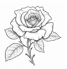 Rose Black And White, Drawn Roses, Simple Rose Drawing Outline, Shaded Rose Drawing, Rose Black And White Drawing, Rose Outline Drawing