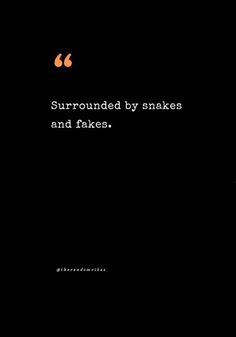 a black and white photo with an orange quote on the bottom right corner that says surrounded by snakes and fakes