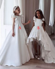 Jewel White Satin High Low Pleated Flower Girl Dress FG1003 Elegant Flower Girl Dress, Mums Wedding, Flower Girl Gown, White Dresses Graduation, Magical Dress, Satin Flower Girl Dress, Girls Dress Shop, Spring Wedding Dress, Girls Dresses Online