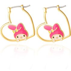 Step into the charming world of Sanrio with these Hello Kitty Brass My Melody Heart Hoop Earrings. Crafted with intricate details, these earrings feature the iconic My Melody character within heart-shaped hoops, adding a playful and stylish touch to your look. Cute Pink Hoop Earrings For Valentine's Day, Pink Hoop Earrings For Valentine's Day, Cute Pink Hoop Earrings For Gift, Kawaii Metal Jewelry, Cute Heart-shaped Metal Earrings, Cute Cat Ears Jewelry For Pierced Ears, Cute Heart-shaped Hoop Earrings Gift, Cute Heart Hoop Earrings For Gift, Cute Single Earring For Valentine's Day