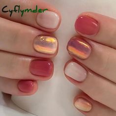 Cyflymder 24Pcs Nail Aurora Glitter Fake Nails Short French Press on N – cyflymder Dip Nails Ideas Pink, Valentine’s Day Gel Nails Short, Short Maximalist Nails, Korean Nails Short, Kutek Disney, Ballet Nails, Acrylic Nail Set, Nagel Tips, Manicure Tips