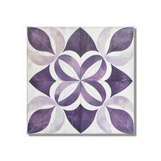 a purple and white tile with an abstract flower design on the bottom half of it