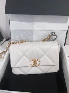 #ad Top Rated Authentic Chanel 19 Quilted Small in White Goatskin Flap Bag, Fashion Women's Bags White Chanel Bag, Chanel 19, Purse Organizer, Purse Organization, Beige Fabric, Flap Bag, Women's Bags, Chanel Bag, White Leather