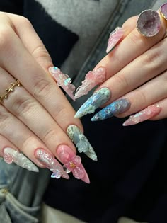 Fairy Tail Nails, Fairy Aesthetic Nails, Fairy Core Nails, Fairycore Nails, Wow Nails, Fantasy Nails