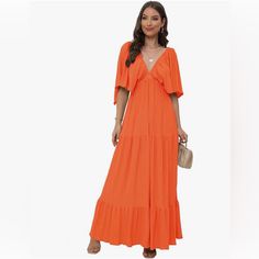 Orange Boho Maxi Dress, Nwt Elegant Amazon Dresses For Vacation, Chic Amazon Midi Dress For Vacation, Spring Vacation Maxi Dress By Amazon, Spring Vacation Maxi Dress From Amazon, Spring Maxi Length Dress By Amazon, Amazon Sundress For Beach, Amazon Beach Sundress, Amazon Short Sleeve Dresses For Spring, Amazon Spring Maxi Dress