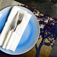 a plate with a fork and napkin on it