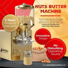 an advertisement for nut butter machine with instructions on how to make nuts and other products