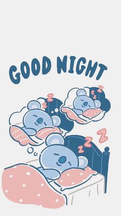 two teddy bears sleeping in bed with the words good night on it's side