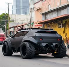 an off - road vehicle is parked on the street