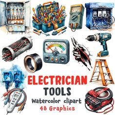 an image of electrician tools watercolor clipart set 3 graphic kits for beginners