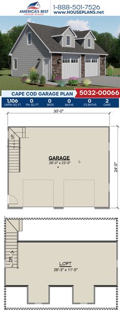 the garage plan for this house has two levels and is also attached to the second floor