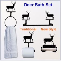 bathroom accessories including towel rack, toilet paper roll holder and deer bath set with additional new style