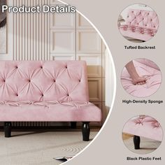 the pink futon sofa is shown with instructions for how to put it on top