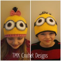 Crochet Minion Hat Pattern. 6-12 months, 12-24 months, 3-5 years, child, and adult. Crochet Minion Hat Pattern Free, Minion Beanie, Minion Crochet Hat, Crochet Minion, Minion Hat, Novelty Fashion, Minion Hats, Minion Crochet, Beanie Hat Pattern