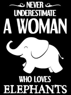 an elephant with the words, never underestimate a woman who loves elephants