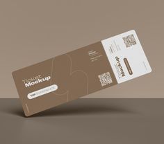 a brown and white ticket mockup with qr code