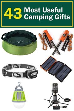 camping gear is shown with the title'43 most useful camping gifts '