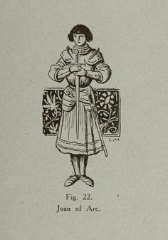 a drawing of a woman holding an object in her hands, with the words fig 22 joan of arc on it