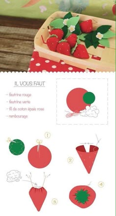 the instructions for how to make strawberries in paper and cut them into pieces with scissors