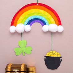 a pot of gold and a rainbow hanging from the ceiling