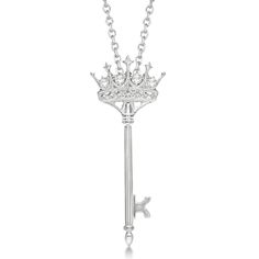 Diamond Crown Key Pendant Necklace Sterling Silver (0.12ct) Diamond Necklace Pendant, Pendants Diamond, Beautiful Diamond Necklace, Crown Pendant Necklace, Diamond Pendant Jewelry, Necklaces Diamond, Diamond Chain Necklace, Silver Diamond Jewelry, Crown Pendant