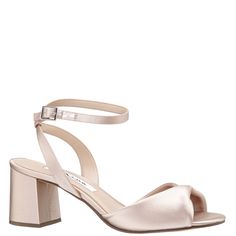 NIGELLA-Women's Pearl Rose Satin Mid-Heel Block Sandal Pink Sandals Heels, Chelsea Wedding, Bridal Handbags, Wide Width Sandals, Bridal Shoes Flats, Rose Crystal, Block Sandals, Nina Shoes, Pearl Rose