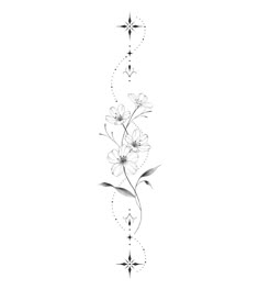 a black and white drawing of flowers on a white background