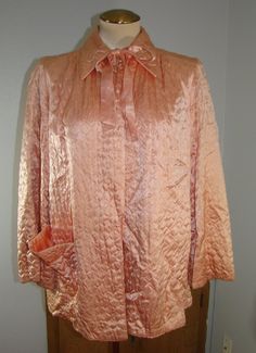 Vintage 60s Peach Bed Jacket L 40 Bust quilted fabric Lingerie new mom by TheScarletMonkey on Etsy Vintage Pink Sleepwear, Vintage Pink Robe For Loungewear, Peach Bedding, Vintage Pink Nightgown, Vintage Sheer Pink Nightgown, Vintage Pink V-neck Nightgown, Quilt Fabric