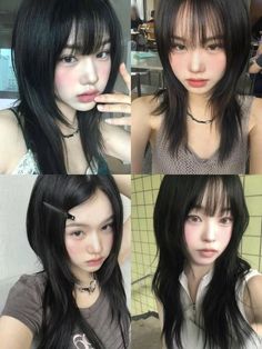 not mine Hairstyles For Round Oval Faces, Korean Face Shape Types, Bangs Style For Oval Face, Thinned Out Haircut, Shoujo Haircut, Haircut Ideas Oval Face, How To Style Thick Bangs, Tota Haircuts, Long Hair Ideas Haircuts