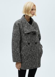 Double-breasted marbled coat - Women | MANGO USA Fall Wardrobe Essentials, Turtleneck Long Sleeve, Classic Coats, Knitted Coat, Sports Blazer, Coat Women, Short Coat, Kids Sweater, Fashion Help