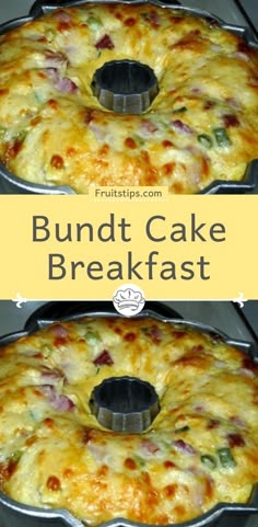 two photos of bundt cake in a pan with the words, bundt cake breakfast