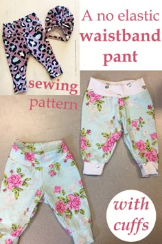 the instructions for how to sew baby pants and headbands, including sewing patterns