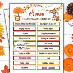 an autumn character dictionary with pumpkins and leaves