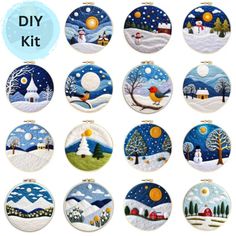 twelve handmade christmas ornament kits with snow scenes