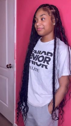 Cute Long Knotless Braids, Cute Large Knotless Braids, Pinterest Hairstyles Short, Medium Large Knotless Braids With Curls, Jumbo Boho Knotless Braids With Color, Birthday Outfits 12-14, Brading Hairstyles Teens, Large Knotless Box Braids Bohemian, Braided Hairstyles For Black Women Knotless