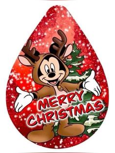 mickey mouse christmas egg with the words merry christmas written on it and an image of a reindeer